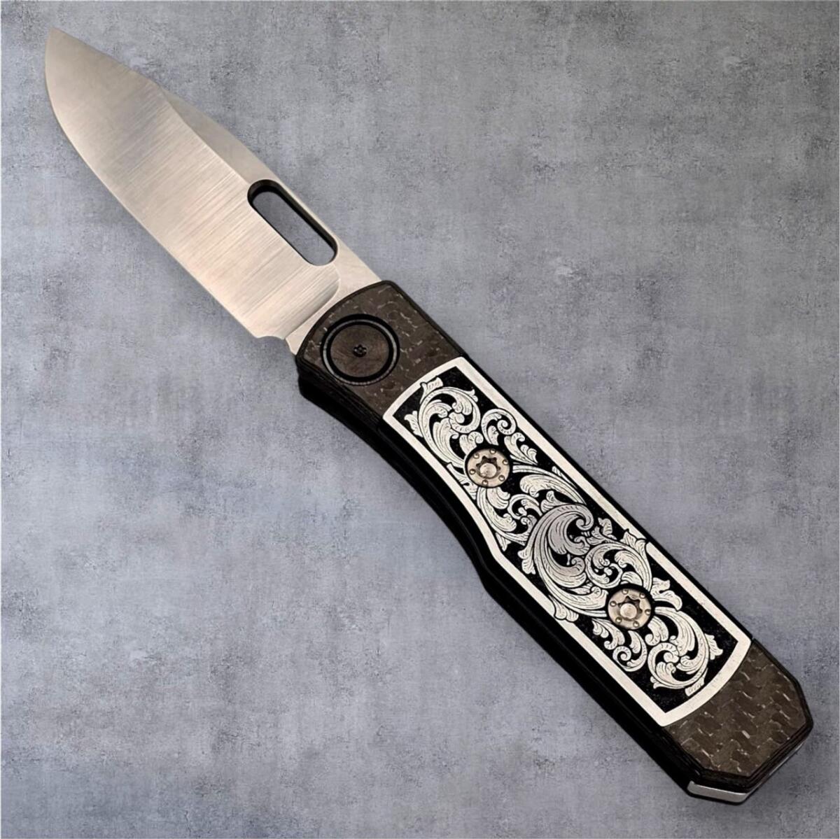 CPM3v / Carbon Fiber /  Black Ano Engraved 7075